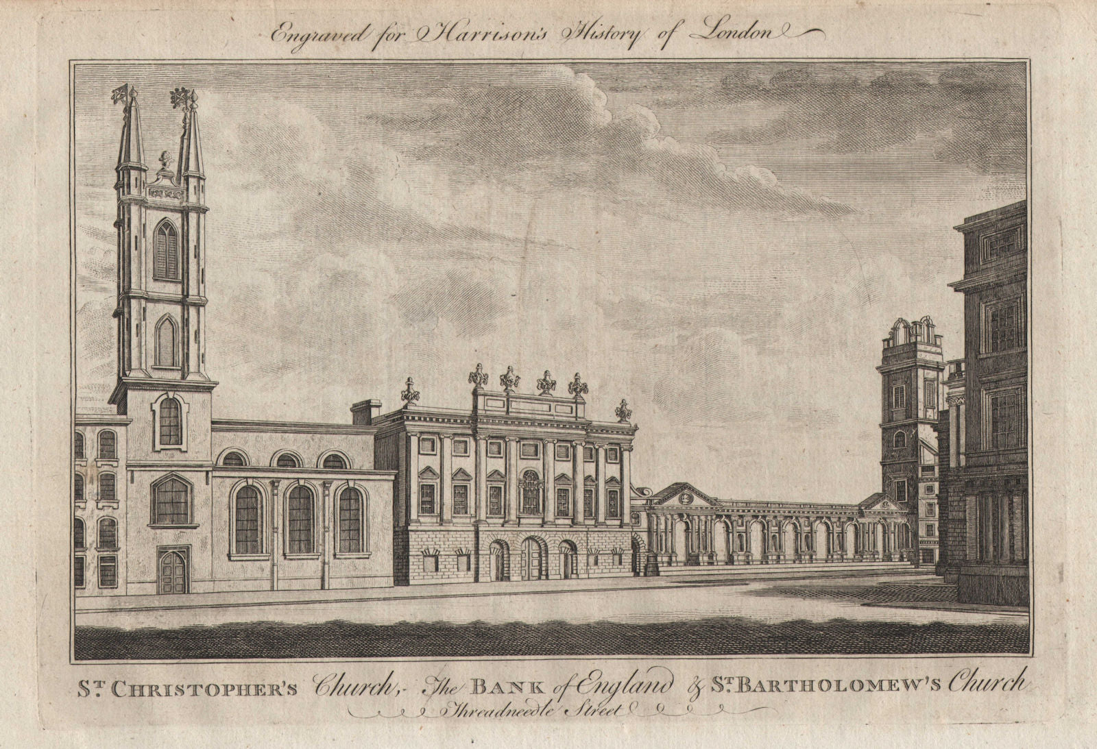 St Christopher & St Barts churches & Bank of England, Threadneedle Street 1776